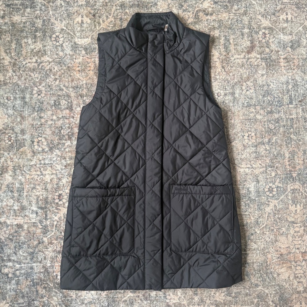 Barbour Cosmia Modern Heritage Black Quilted Longline Liner Vest USA 4 UK 8